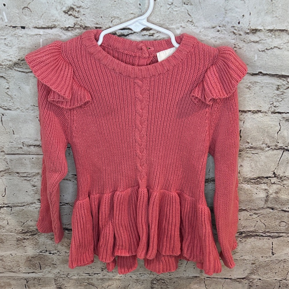 Laura Ashley Toddler Pink Ruffle Sleeve Peplum Sweater
